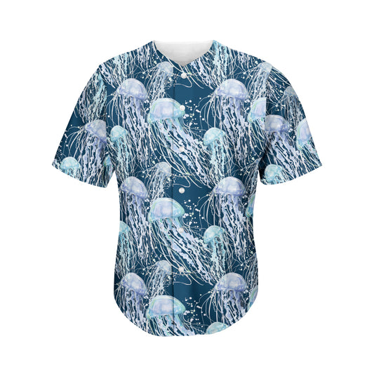 Watercolor Jellyfish Pattern Print Men's Baseball Jersey