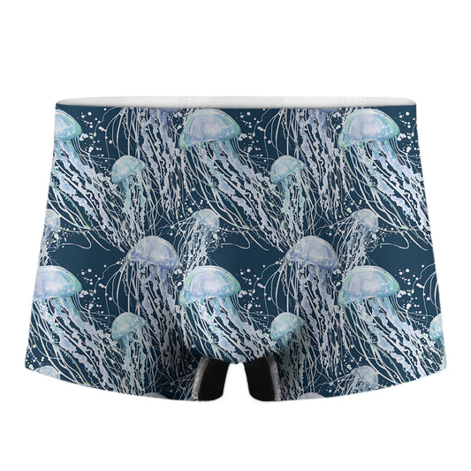 Watercolor Jellyfish Pattern Print Men's Boxer Briefs