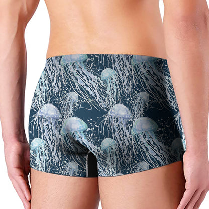 Watercolor Jellyfish Pattern Print Men's Boxer Briefs