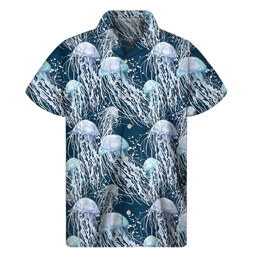 Watercolor Jellyfish Pattern Print Men's Short Sleeve Shirt