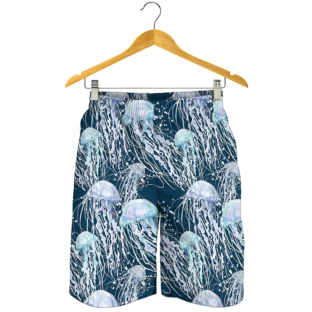 Watercolor Jellyfish Pattern Print Men's Shorts
