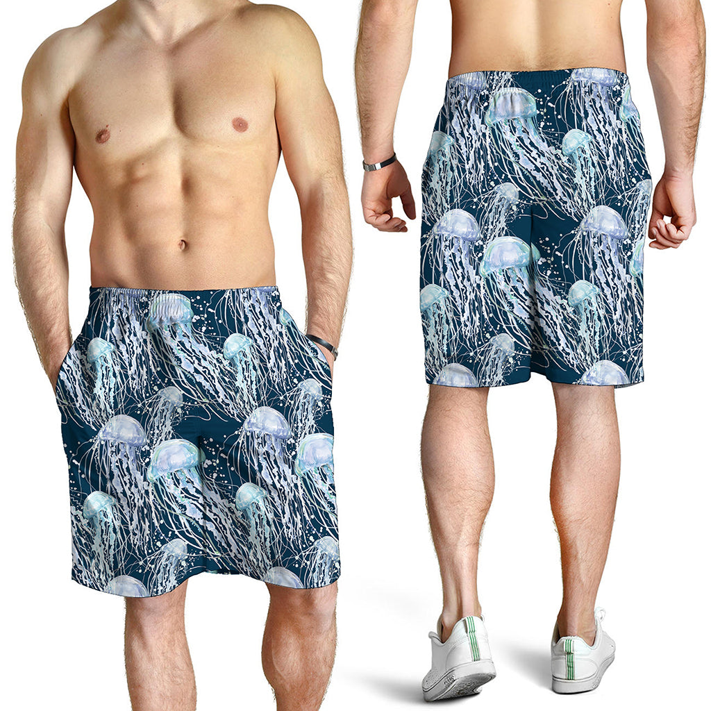 Watercolor Jellyfish Pattern Print Men's Shorts