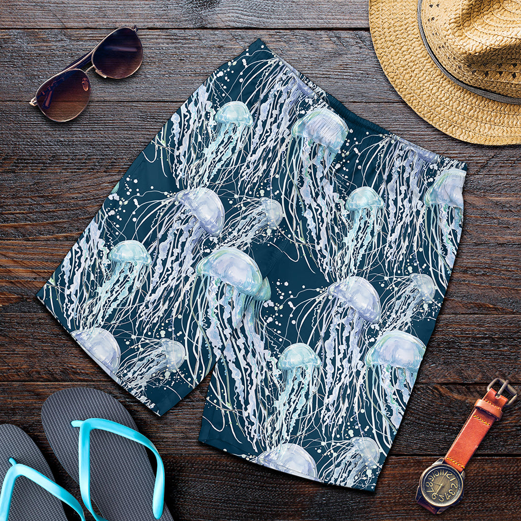 Watercolor Jellyfish Pattern Print Men's Shorts