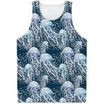 Watercolor Jellyfish Pattern Print Men's Tank Top
