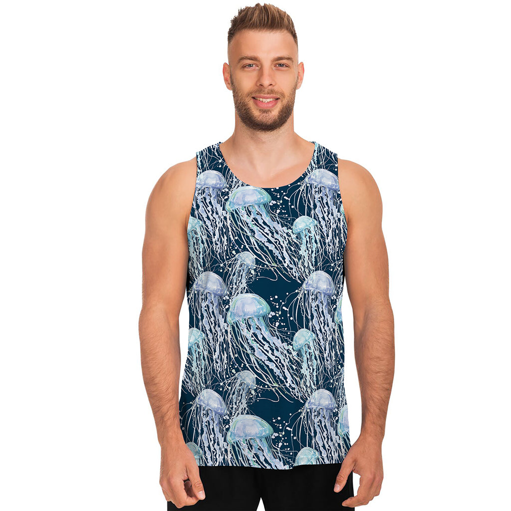 Watercolor Jellyfish Pattern Print Men's Tank Top