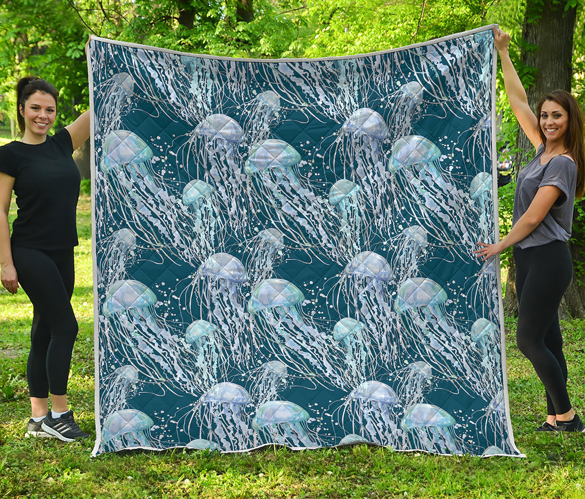 Watercolor Jellyfish Pattern Print Quilt