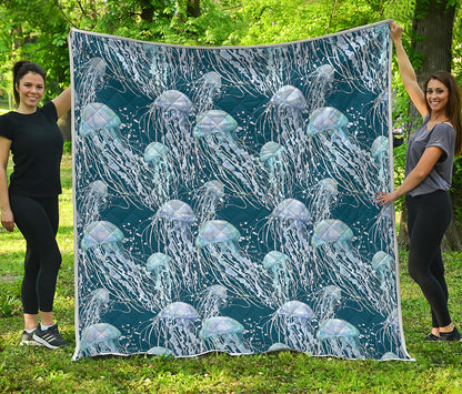 Watercolor Jellyfish Pattern Print Quilt