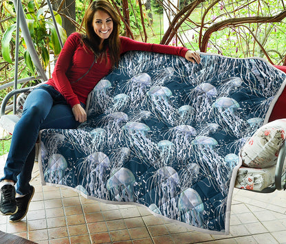 Watercolor Jellyfish Pattern Print Quilt