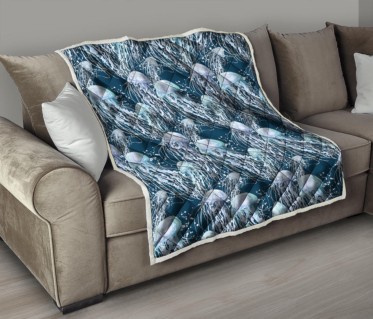 Watercolor Jellyfish Pattern Print Quilt
