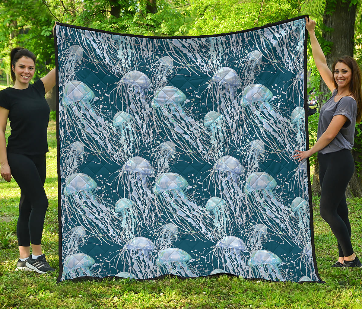 Watercolor Jellyfish Pattern Print Quilt
