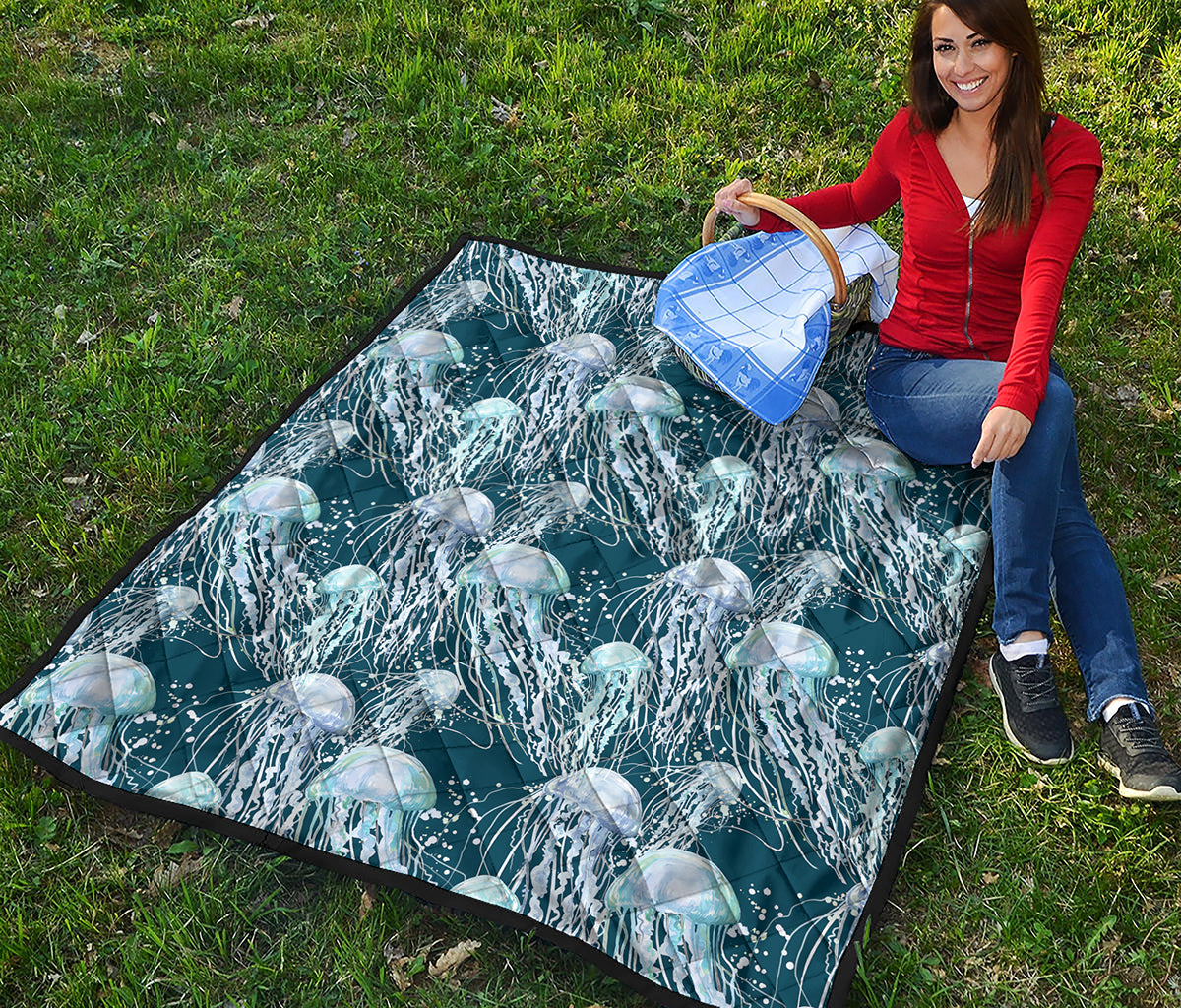 Watercolor Jellyfish Pattern Print Quilt