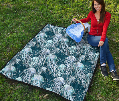 Watercolor Jellyfish Pattern Print Quilt