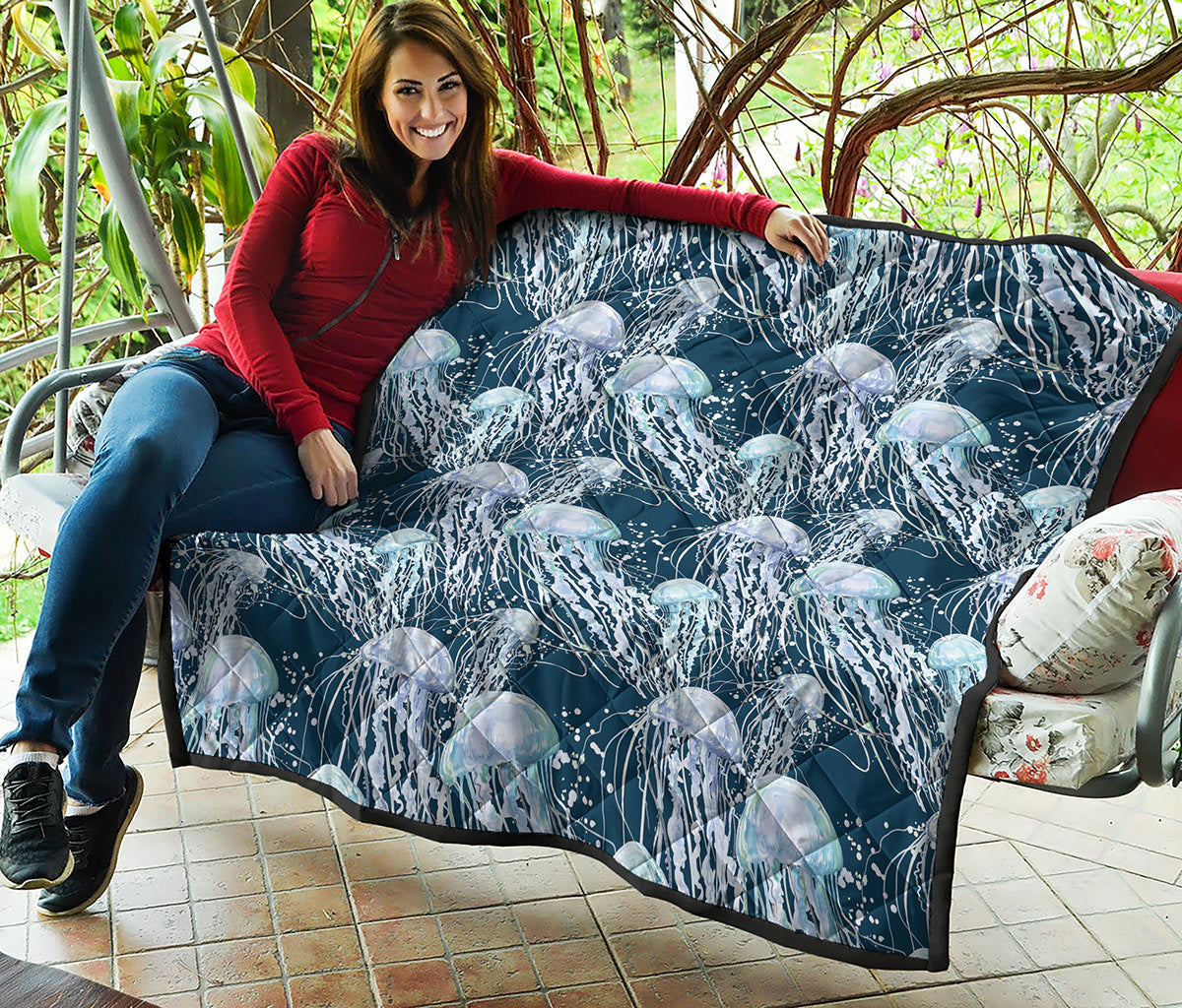 Watercolor Jellyfish Pattern Print Quilt