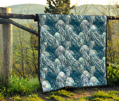 Watercolor Jellyfish Pattern Print Quilt