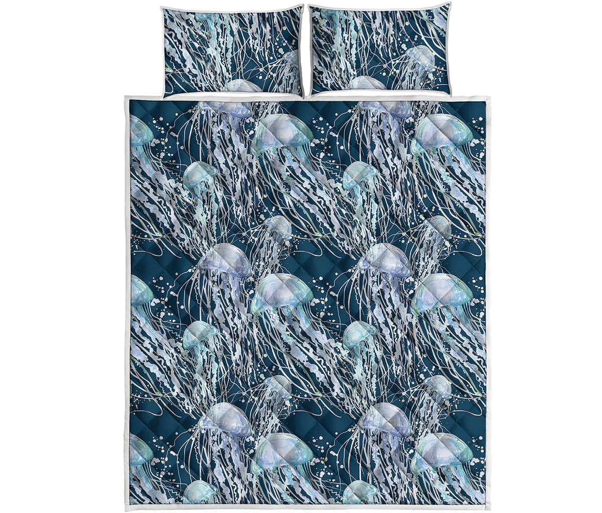 Watercolor Jellyfish Pattern Print Quilt Bed Set