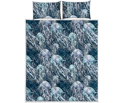 Watercolor Jellyfish Pattern Print Quilt Bed Set