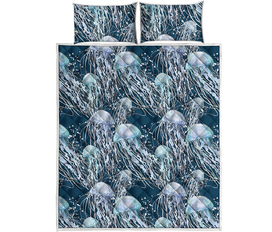 Watercolor Jellyfish Pattern Print Quilt Bed Set