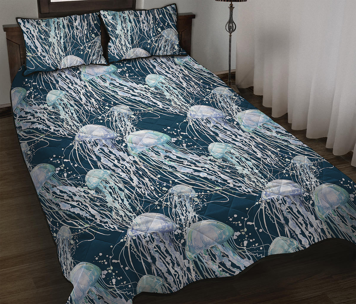 Watercolor Jellyfish Pattern Print Quilt Bed Set