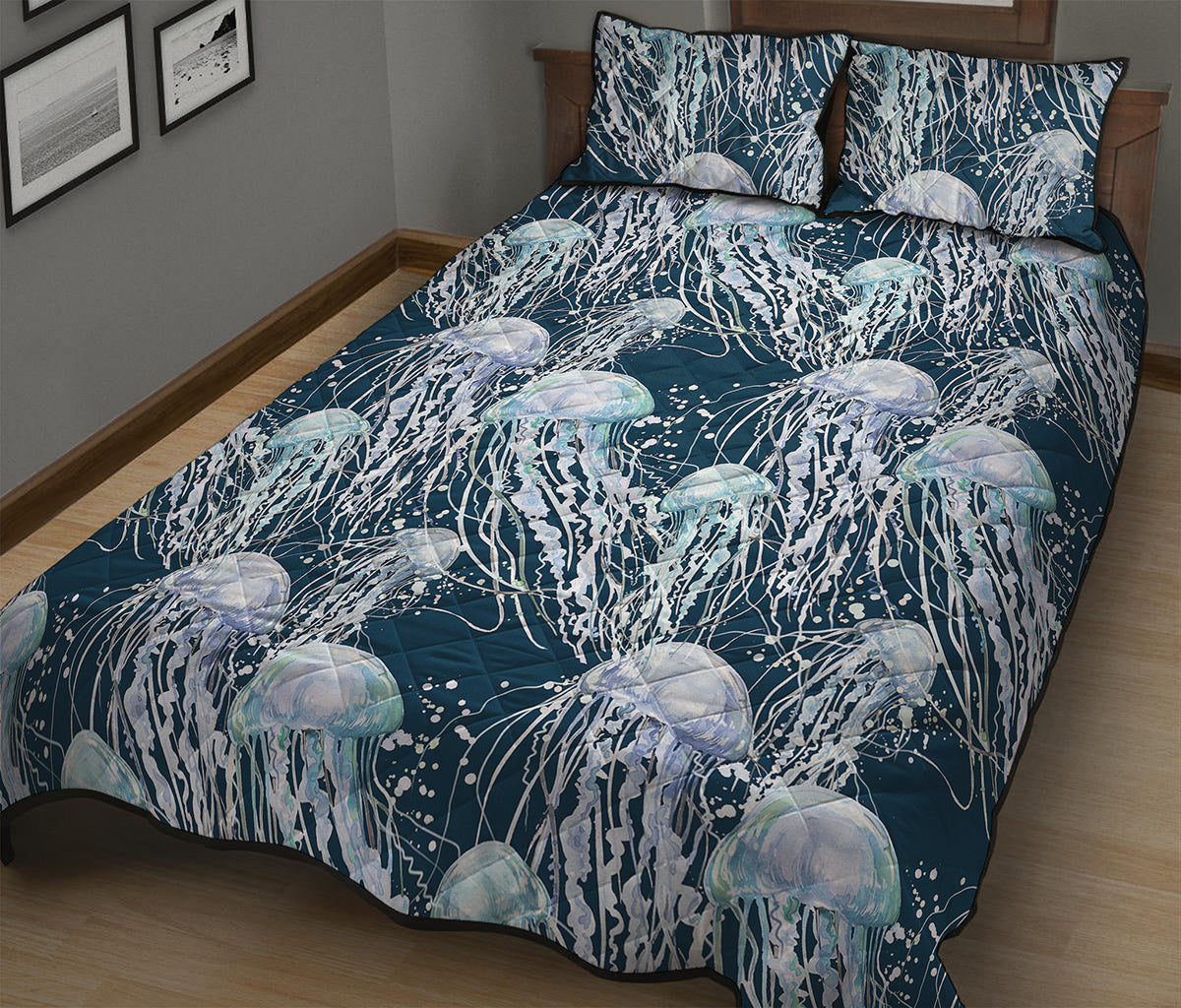 Watercolor Jellyfish Pattern Print Quilt Bed Set