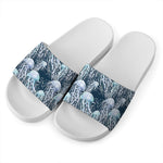 Watercolor Jellyfish Pattern Print White Slide Sandals