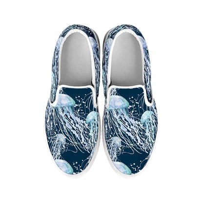 Watercolor Jellyfish Pattern Print White Slip On Shoes