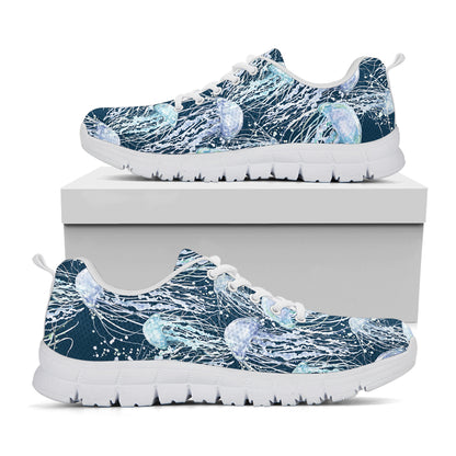 Watercolor Jellyfish Pattern Print White Sneakers