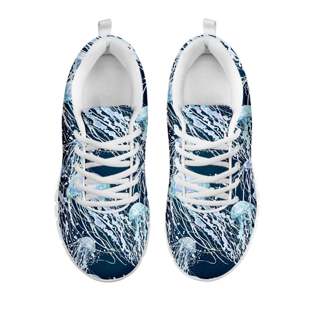 Watercolor Jellyfish Pattern Print White Sneakers