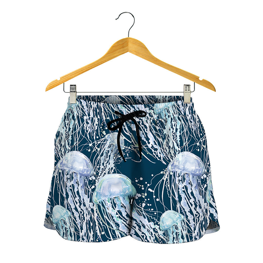 Watercolor Jellyfish Pattern Print Women's Shorts