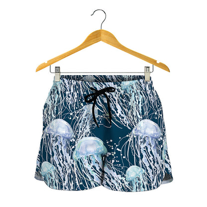 Watercolor Jellyfish Pattern Print Women's Shorts