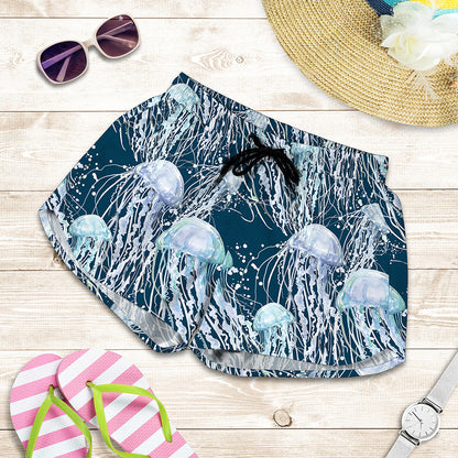 Watercolor Jellyfish Pattern Print Women's Shorts