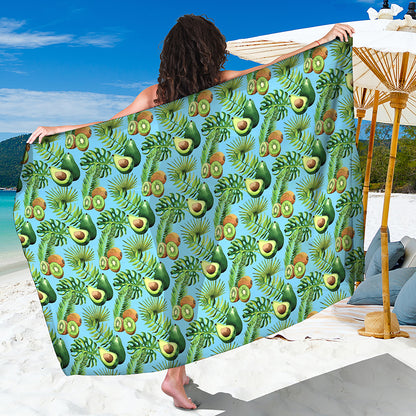 Watercolor Kiwi And Avocado Print Beach Sarong Wrap