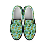 Watercolor Kiwi And Avocado Print Black Slip On Shoes