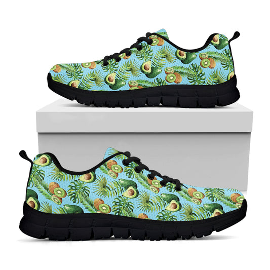 Watercolor Kiwi And Avocado Print Black Sneakers