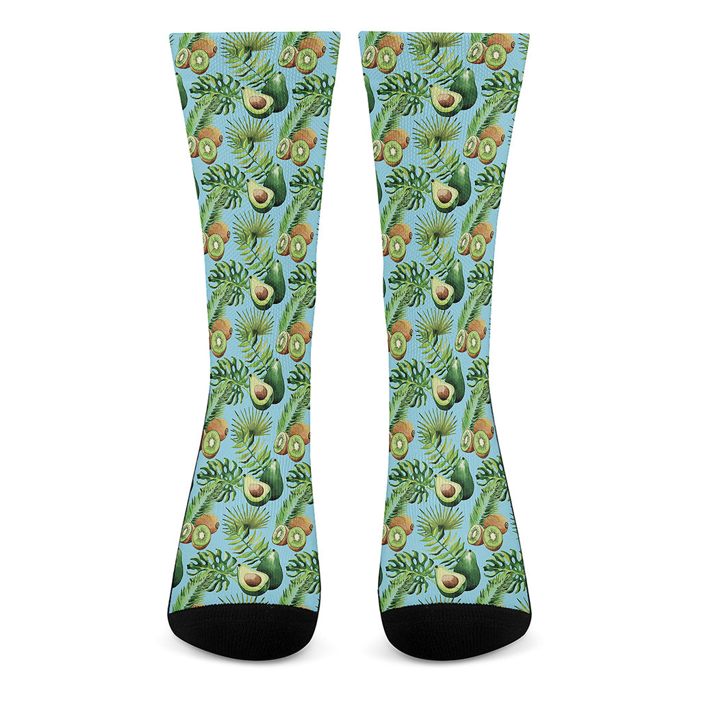 Watercolor Kiwi And Avocado Print Crew Socks