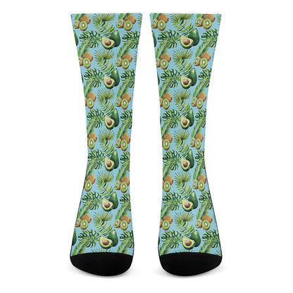 Watercolor Kiwi And Avocado Print Crew Socks