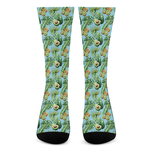 Watercolor Kiwi And Avocado Print Crew Socks