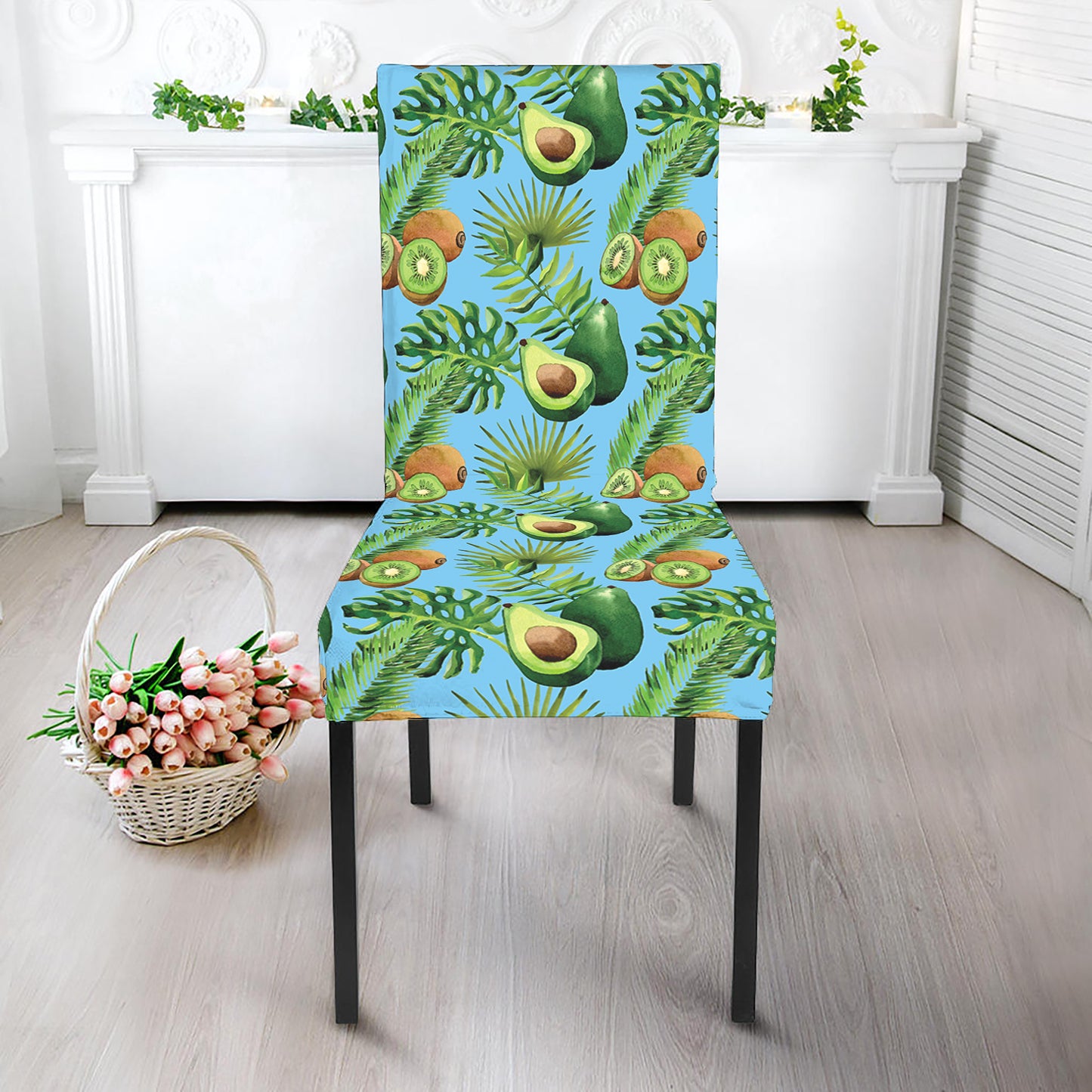 Watercolor Kiwi And Avocado Print Dining Chair Slipcover