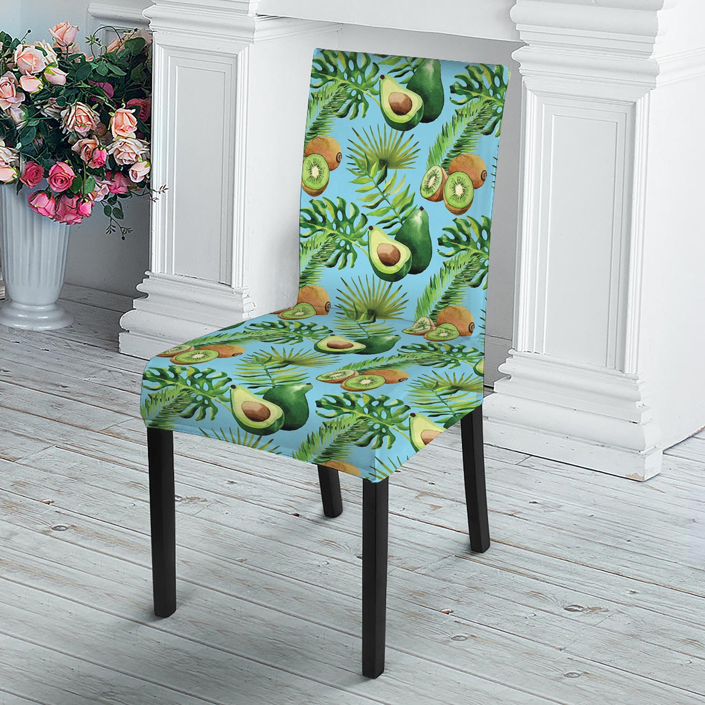 Watercolor Kiwi And Avocado Print Dining Chair Slipcover