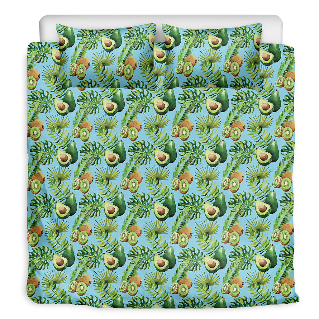 Watercolor Kiwi And Avocado Print Duvet Cover Bedding Set