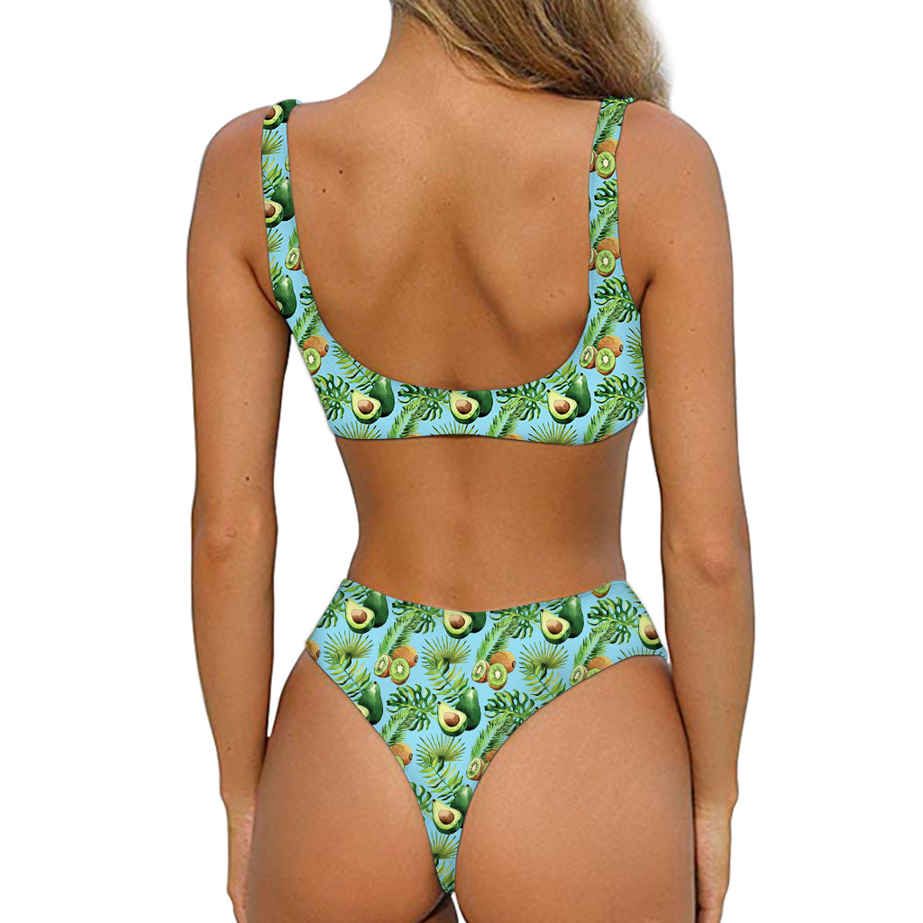 Watercolor Kiwi And Avocado Print Front Bow Tie Bikini