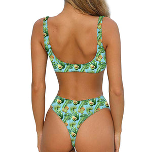 Watercolor Kiwi And Avocado Print Front Bow Tie Bikini