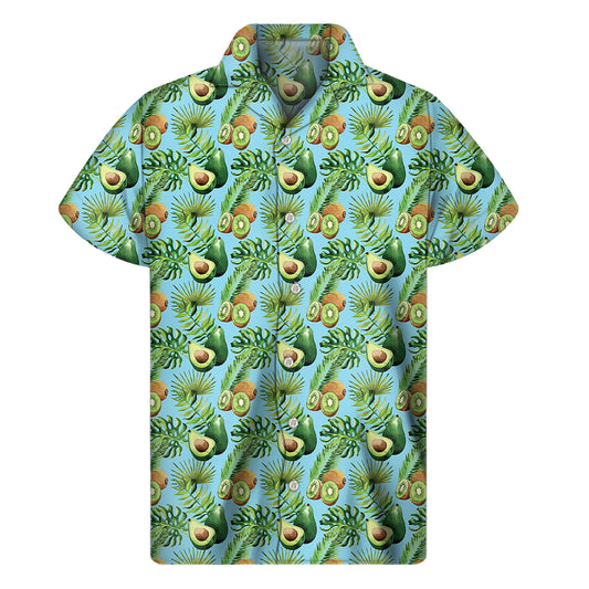 Watercolor Kiwi And Avocado Print Men's Short Sleeve Shirt