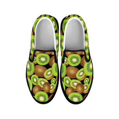 Watercolor Kiwi Pattern Print Black Slip On Shoes