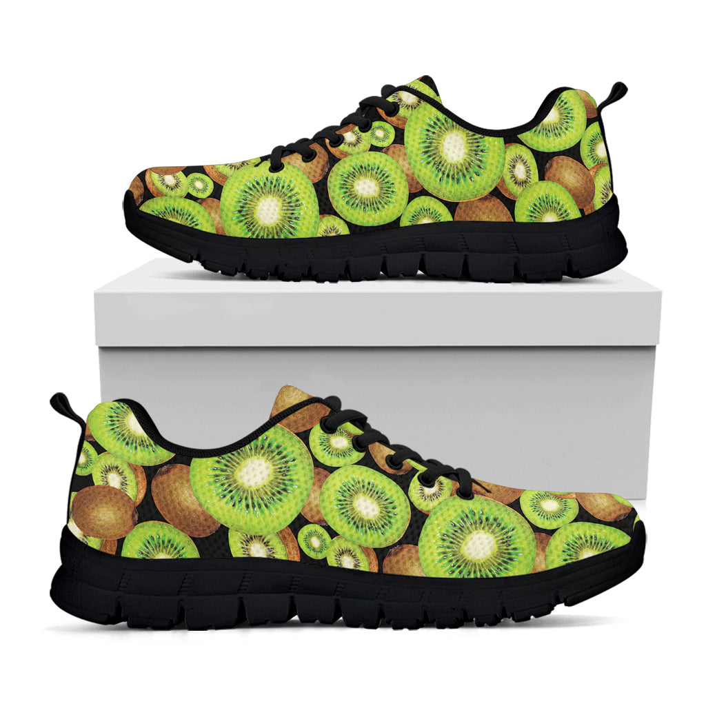 Watercolor Kiwi Pattern Print Black Sneakers