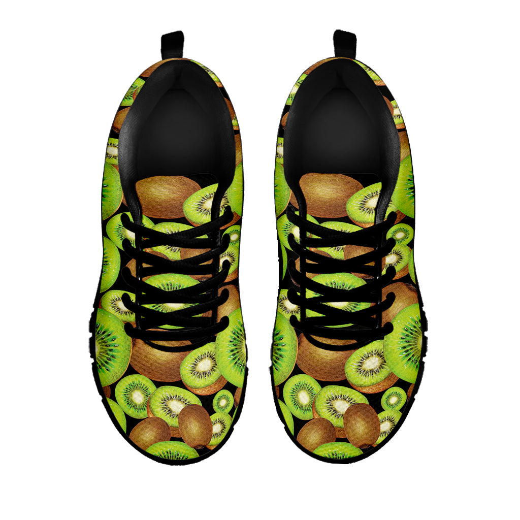 Watercolor Kiwi Pattern Print Black Sneakers