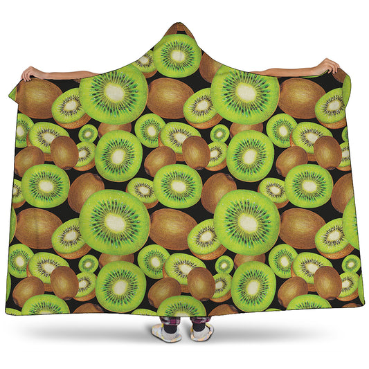 Watercolor Kiwi Pattern Print Hooded Blanket