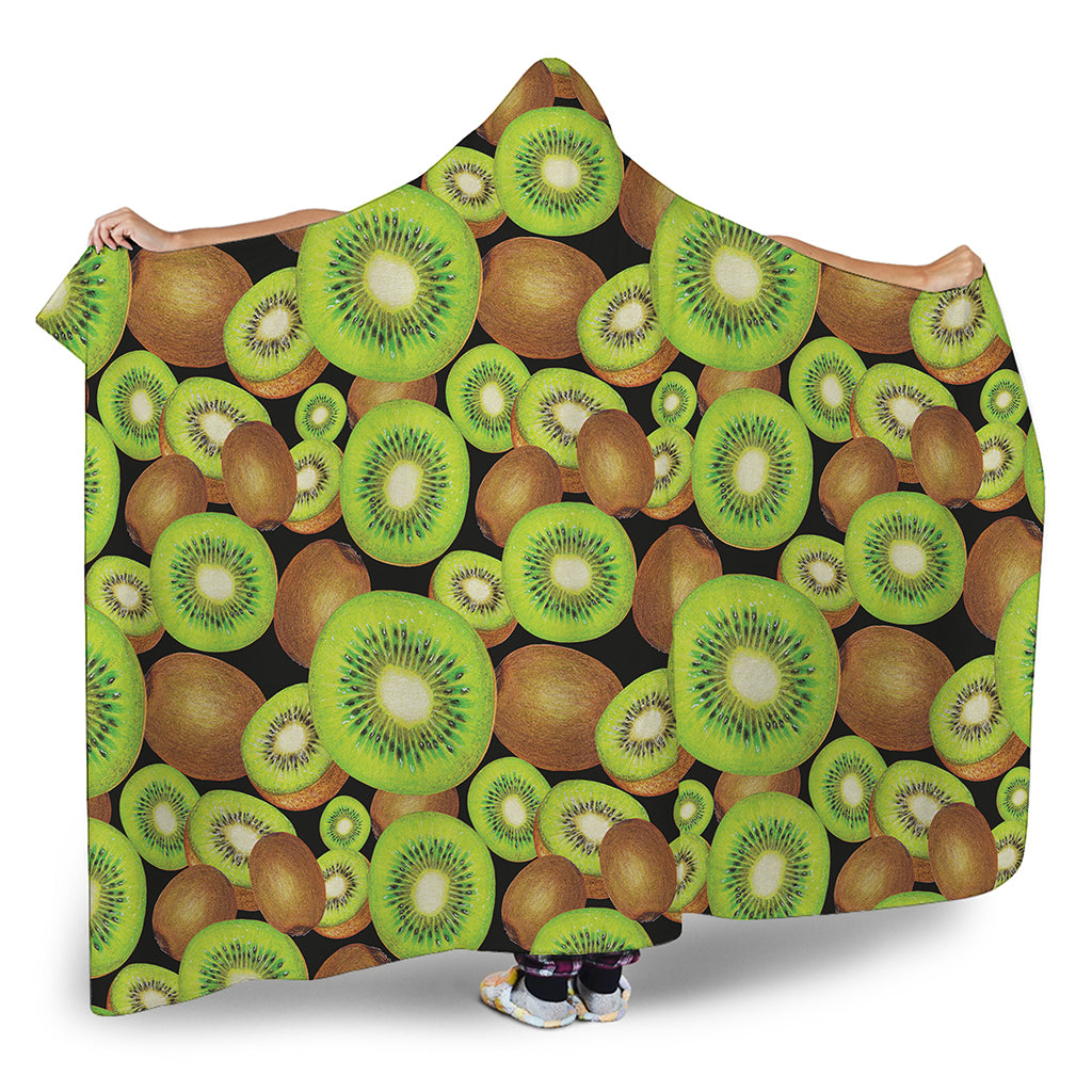 Watercolor Kiwi Pattern Print Hooded Blanket