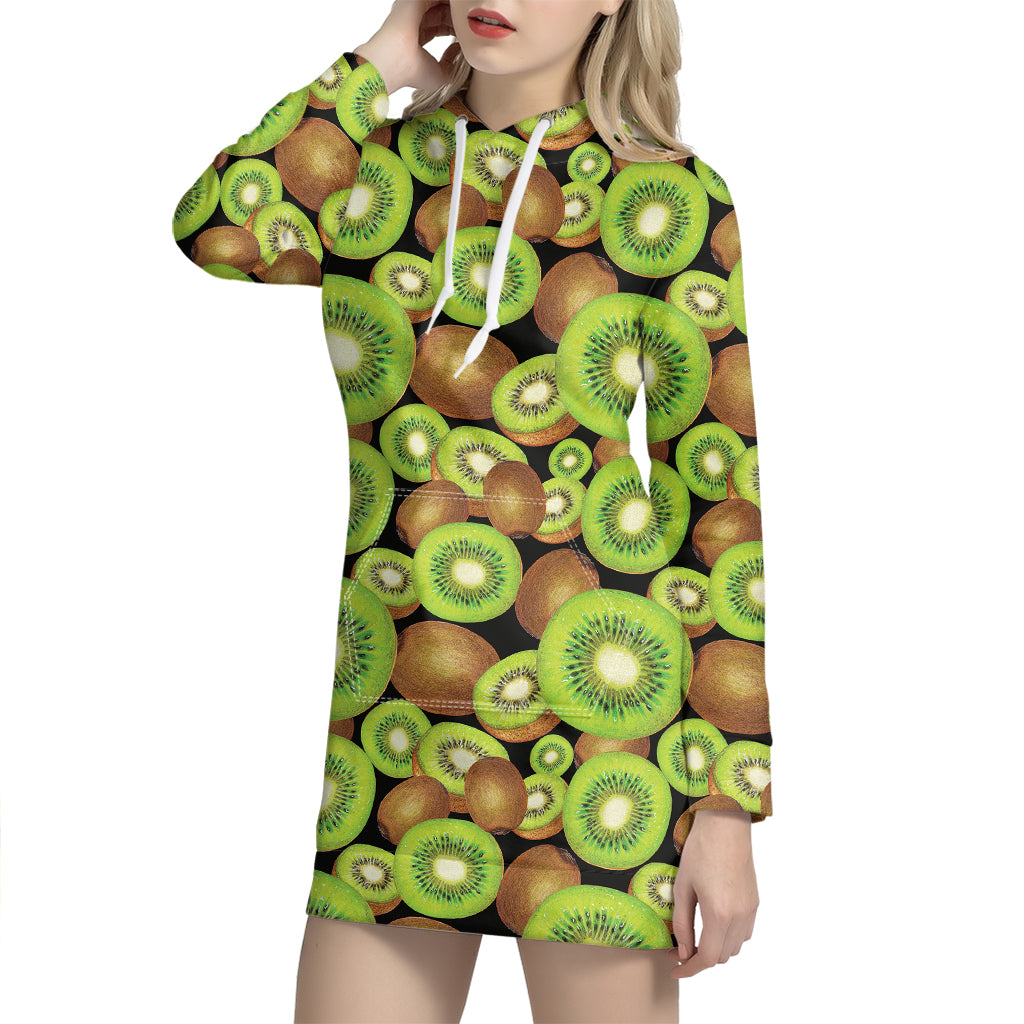 Watercolor Kiwi Pattern Print Hoodie Dress