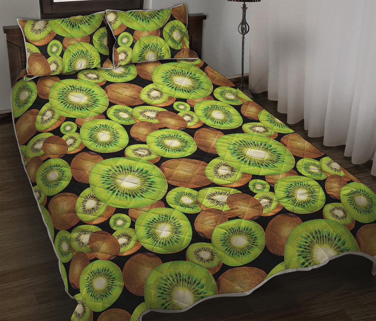 Watercolor Kiwi Pattern Print Quilt Bed Set