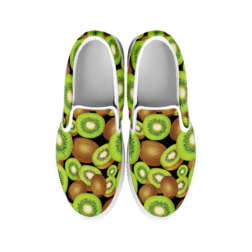 Watercolor Kiwi Pattern Print White Slip On Shoes